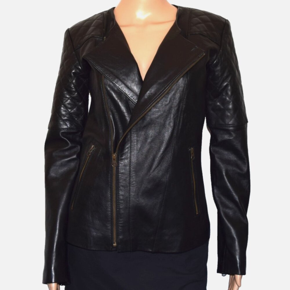 Premium Leather Design For Imagination Quilted Black Motorcycle Jacket Size S